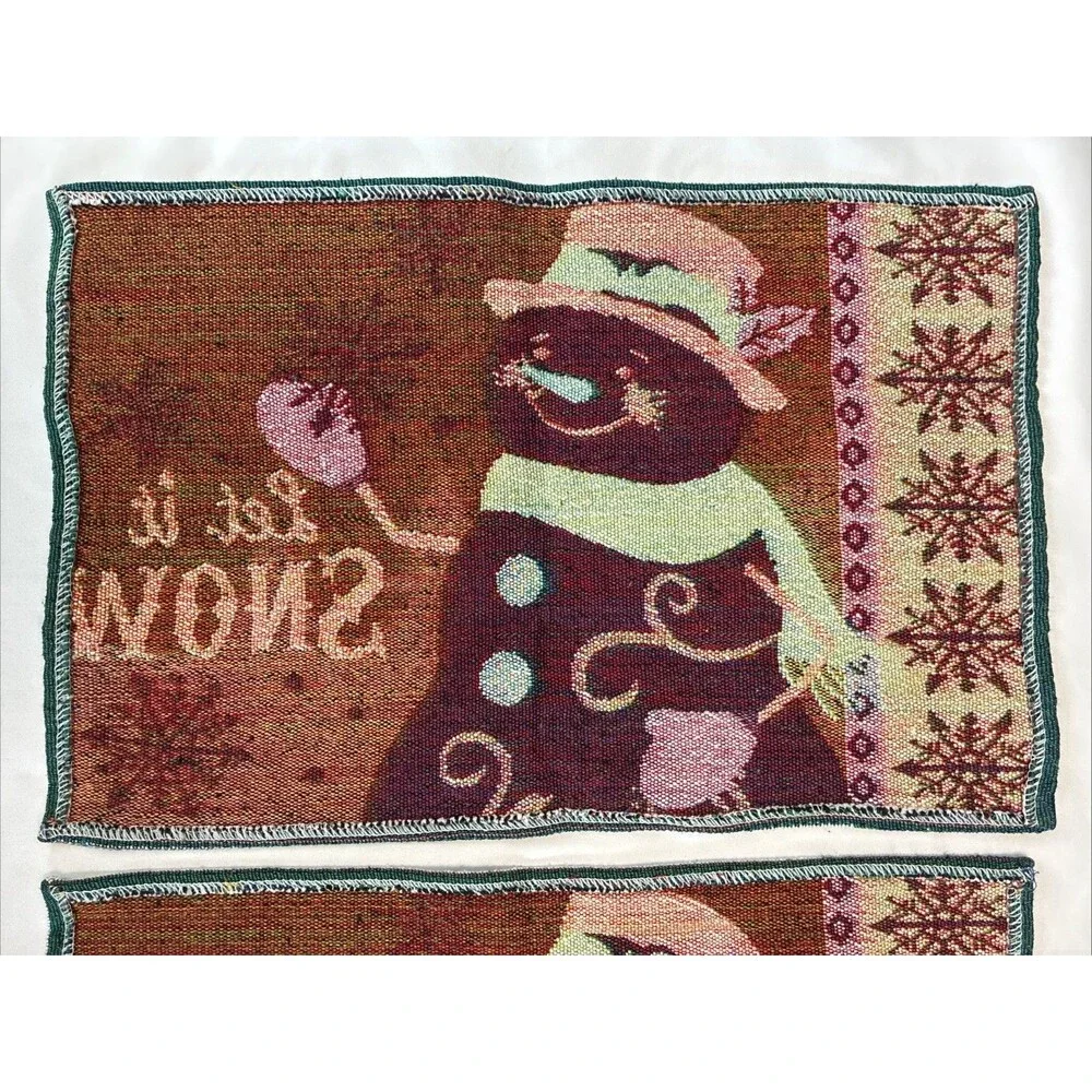 Vintage Snowman Tapestry Woven Placemats Winter Holiday Christmas Retro Set of 2
